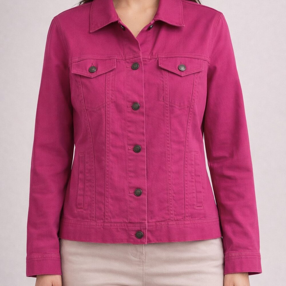 Talbots Woman Fuchsia Stretch Denim Jacket Button Front